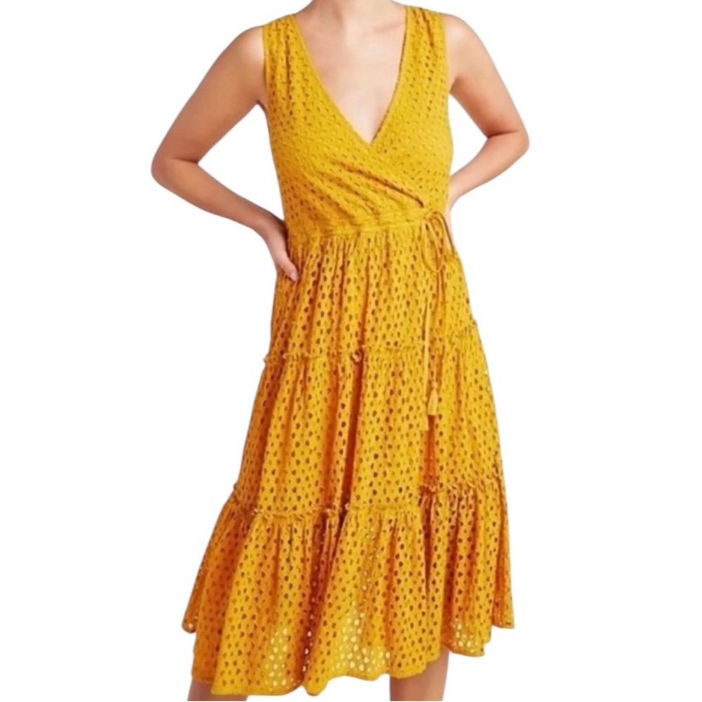 Frye X Anthropologie Nuri Eyelet Mustard Yellow Dress size  x small